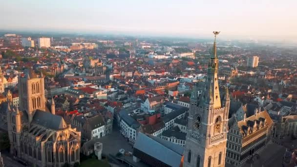 Drone Aerial Parallax Shot Old Bell Tower Old Ghent Aerial — Αρχείο Βίντεο