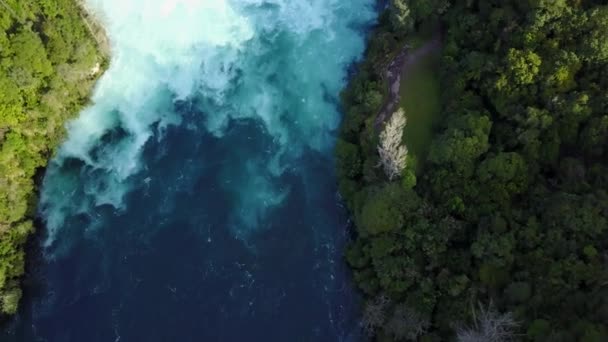 Aerial Tilt Shot Blue White Rapids River New Zealand — Video