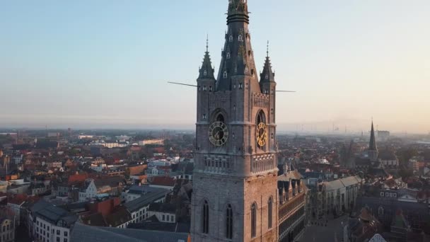 Aerial Parallax Push Shot Old Bell Tower Aerial Shot Het — Stock videók