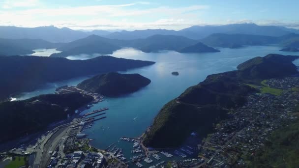 Aerial Drone Shot Seawater Town New Zealand — Stock video