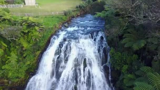 Aerial View Waterfall Moving Top View River Forest Waterfall New — Vídeos de Stock