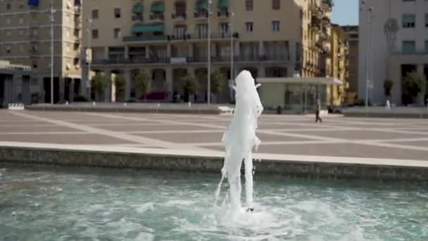 Dolly Single Fountain Middle Town Square — стоковое видео