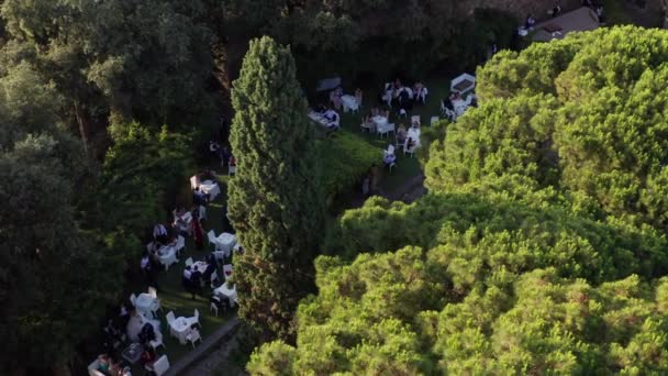 Aerial Wedding Party Beautiful Mansion Grounds — Video Stock