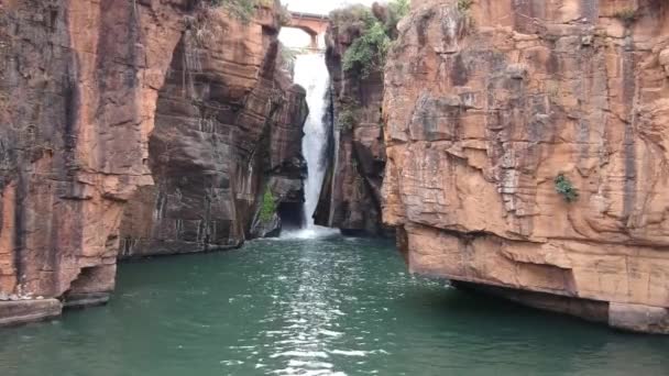 Aerial Shot Waterfall Surrounded Cliffs South Africa — Video