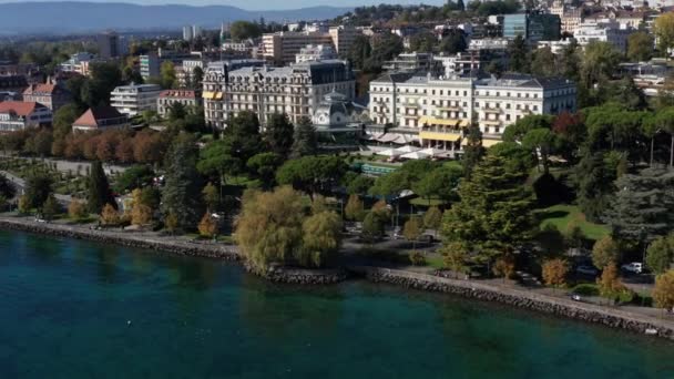 Aerial Skyline Beautiful City Lausanne Switzerland — Vídeo de Stock