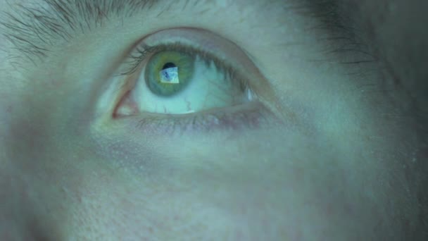 Close Macro View Young Man Eye Moving Fast Staring Video — Stockvideo
