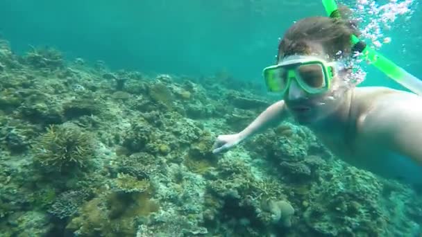 Young Man Snorkeling Action Cam Style Shot — 图库视频影像