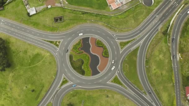 Town Aerial View Ponta Delgada Roundabout Azores — Stock video
