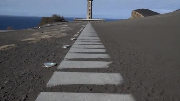 Establishing Shot Abandoned Lighthouse Ponta Dos Capelinhos Azores — Video Stock