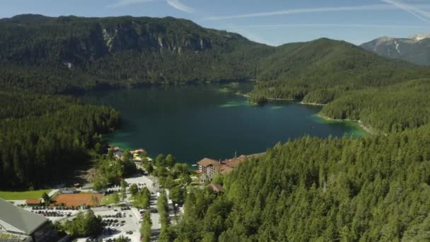 Beautiful Aerial Shot Lake Eibsee Germany — стоковое видео