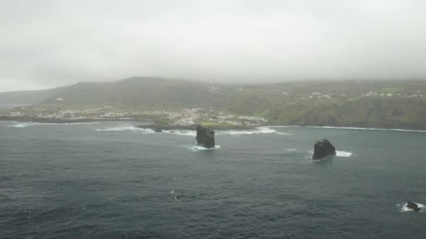 Aerial View Azores Coastline Stormy Weather — Αρχείο Βίντεο