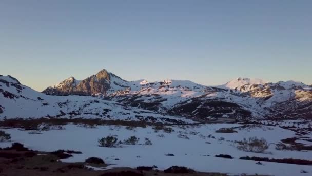 Aerial Approach Snowy Mountains Winter Time — 비디오