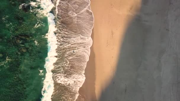 Aerial Top View Waves Breaking Beach Sunset Lockdown — 비디오