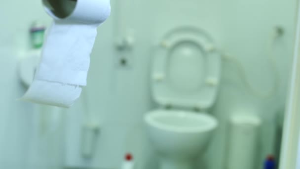 Frustrated Man Shows Toilet Paper Running Out Shows Thumb — Stockvideo