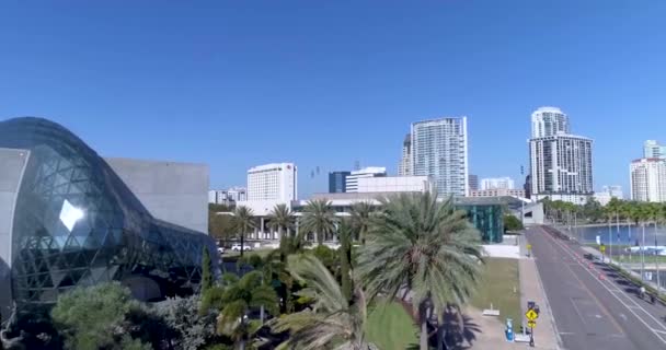 Aerial Video Dali Museum Mahaffey Theater Petersburg Florida Skyline — Vídeo de stock