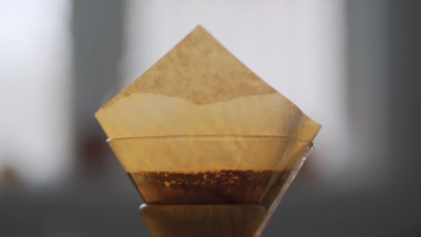 Isolated Close View Chemex Coffee Maker Giving Steam Hot Water — Video