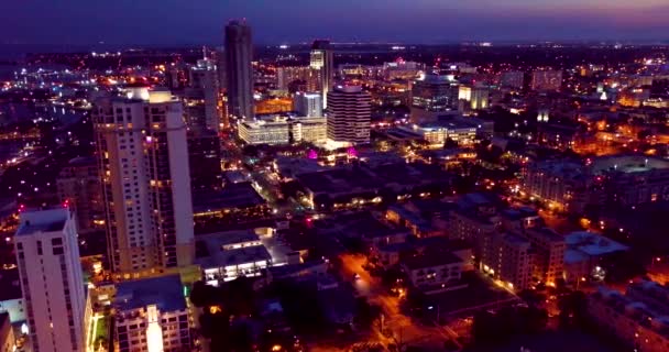 Aerial Nighttime Video Downtown Petersburg Florida — Wideo stockowe