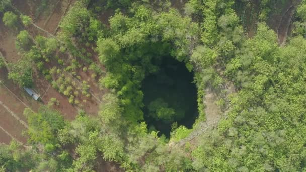Top Drone Shot View Descending Jomblang Cave Yogyakarta Indonesia — Video