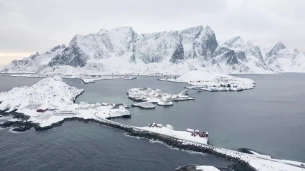 Drone Footage Reine Winter Reine Town Lofoten Islands Norway — Vídeos de Stock