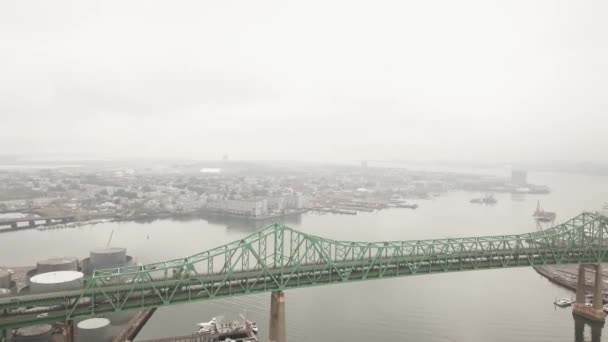 Prachtige Groene Maurice Tobin Memorial Bridge Boston Massachusetts Vanuit Lucht — Stockvideo