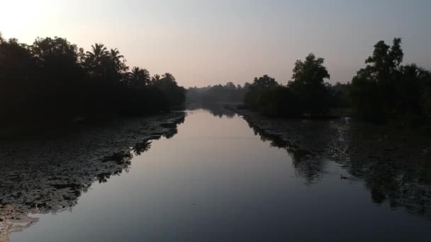 River Asia Backwater Village Sunrise Mist Irrigation Boat Sunlight Morning — Stockvideo