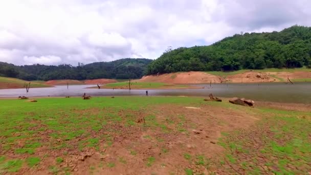 Catchment Area River Man Fishing Aerial Shot — Vídeo de Stock