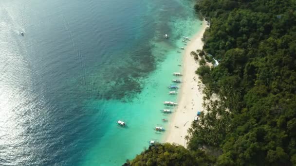 Aerial Beach Boats Sea Nido Palawan Philippines — ストック動画