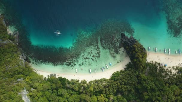 Aerial Beach Boats Sea Nido Palawan Philippines — ストック動画