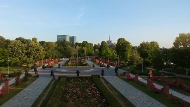 Bucharest City Aerial Shoot Herastrau Park Romania — Stock Video
