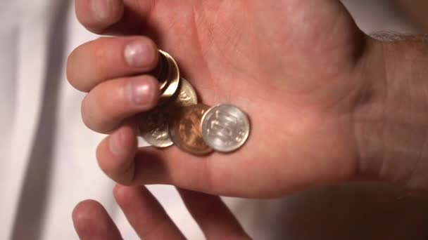 Slow Motion Shot Coins Money Japan Being Transferred Hands Close — Video