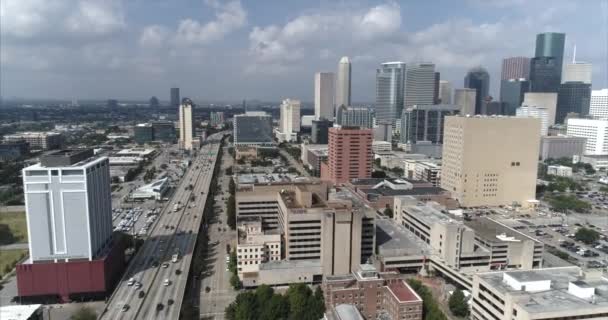 Video Aerial Downtown Houston Skyscrapers Surrounding Area Sunny Day Video — Αρχείο Βίντεο