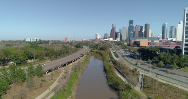 Video Aerial Houston City Landscape Downtown Background Aerial Fly Bayou — Αρχείο Βίντεο