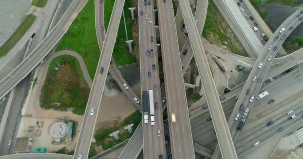 Video Birds Eye View Rush Hour Traffic Major Freeway Houston — Stockvideo