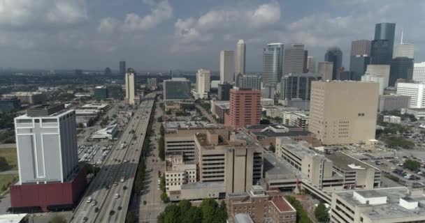 Video Establishing Aerial Shot Downtown Houston Skyline Cloudy Day Video — Stock videók