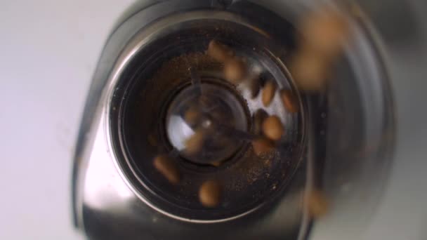 Slow Motion Close Overhead View Fresh Brown Coffee Beans Being — Vídeo de Stock