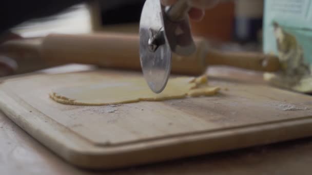 Close View Two Women Using Rolling Cutter Make Simple Homemade — Stockvideo