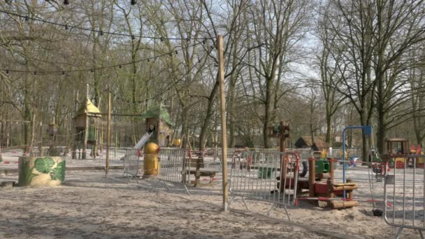 Wide Shot Empty Playground Closed Keep Social Distance — Stockvideo