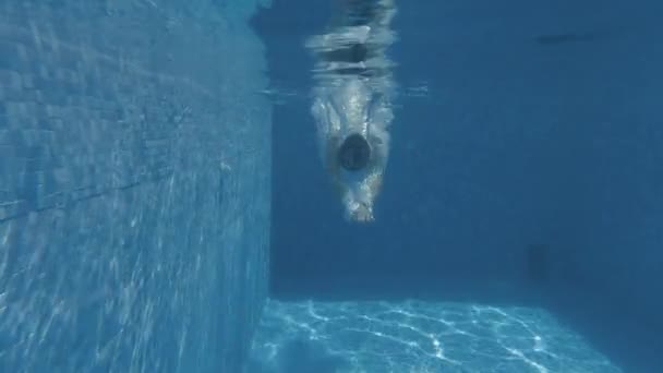Woman Diving Swimming Underwater Slow Motion — Stockvideo