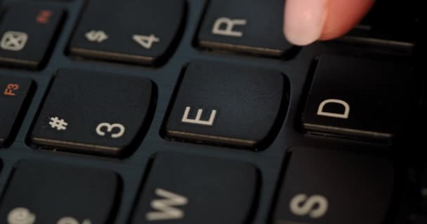 Pushing Button Black Keyboard English Letters Used Macro Lens Slow — Video Stock