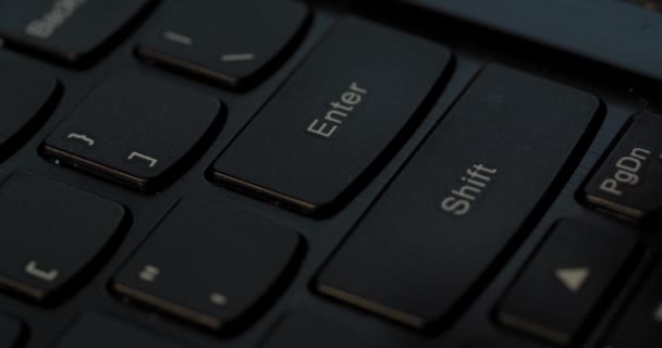 Pushing Enter Button Black Keyboard English Letters Used Macro Lens — Vídeos de Stock