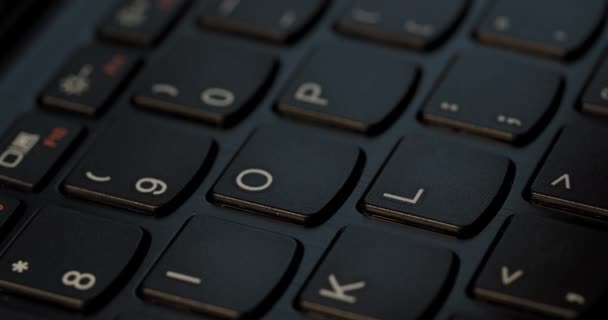 Pushing Button Black Keyboard English Letters Used Macro Lens Slow — Stockvideo