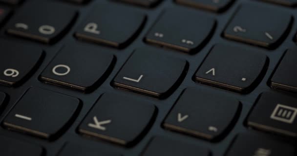 Pushing Button Black Keyboard English Letters Used Macro Lens Slow — Vídeos de Stock