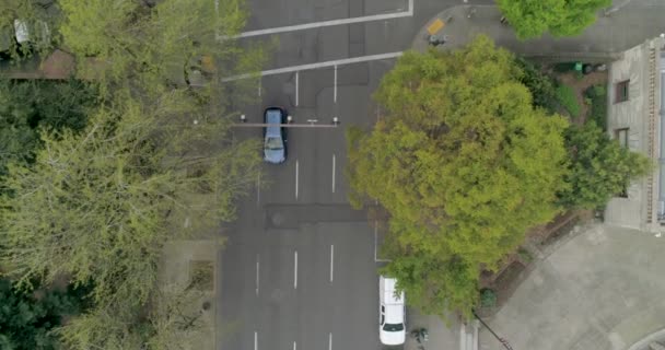 Historic Aerial Footage Empty Intersection Downtown Portland Oregon Due Covid — 图库视频影像