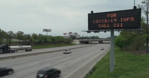 Aerial View Freeway Electronic Sign Warning Covid Video Filed Best — 비디오