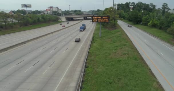 Aerial View Freeway Electronic Sign Warning Covid Video Filed Best — Video