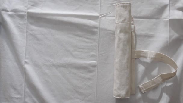 Artist Hand Unrolls Set Brushes White Fabric Case Top View — Stock videók