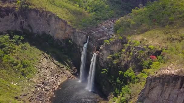 Cachoeira Dos Saltos Chapada Dos Veadeiros Goias Brazil Amazing Waterfall — Stock videók