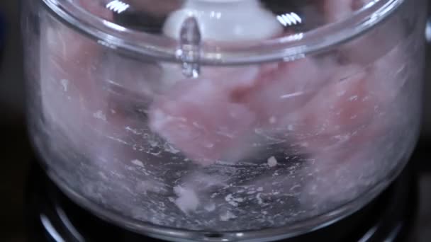 Mincing White Fish Meat Blender Close — Stock Video