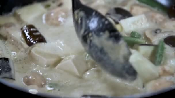 Slowly Stir Thai Vegan Vegetable Curry Coconut Milk Close — Stockvideo