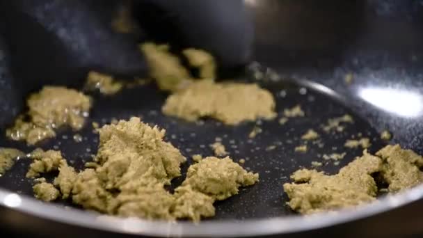 Stir Fry Roasting Thai Green Curry Paste Black Pan Close — Αρχείο Βίντεο